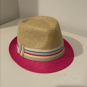 Women’s Straw Fedora Hat with Pink Brim